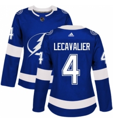 Women's Adidas Tampa Bay Lightning #4 Vincent Lecavalier Authentic Royal Blue Home NHL Jersey