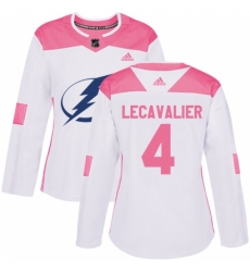 Women's Adidas Tampa Bay Lightning #4 Vincent Lecavalier Authentic White/Pink Fashion NHL Jersey
