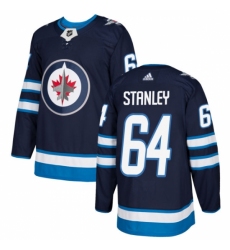 Men's Adidas Winnipeg Jets #64 Logan Stanley Authentic Navy Blue Home NHL Jersey
