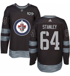 Men's Adidas Winnipeg Jets #64 Logan Stanley Premier Black 1917-2017 100th Anniversary NHL Jersey