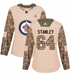 Women's Adidas Winnipeg Jets #64 Logan Stanley Authentic Camo Veterans Day Practice NHL Jersey