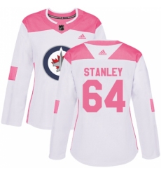 Women's Adidas Winnipeg Jets #64 Logan Stanley Authentic White/Pink Fashion NHL Jersey