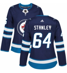 Women's Adidas Winnipeg Jets #64 Logan Stanley Premier Navy Blue Home NHL Jersey