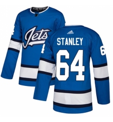 Youth Adidas Winnipeg Jets #64 Logan Stanley Authentic Blue Alternate NHL Jersey