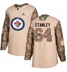 Youth Adidas Winnipeg Jets #64 Logan Stanley Authentic Camo Veterans Day Practice NHL Jersey
