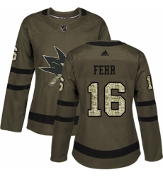 Women's Adidas San Jose Sharks #16 Eric Fehr Authentic Green Salute to Service NHL Jersey