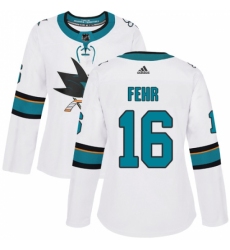 Women's Adidas San Jose Sharks #16 Eric Fehr Authentic White Away NHL Jersey