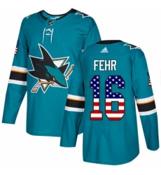 Youth Adidas San Jose Sharks #16 Eric Fehr Authentic Teal Green USA Flag Fashion NHL Jersey