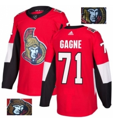 Men's Adidas Ottawa Senators #71 Gabriel Gagne Authentic Red Fashion Gold NHL Jersey