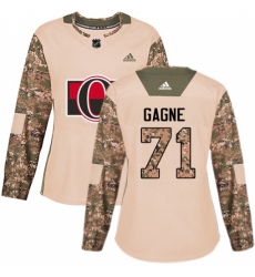 Women's Adidas Ottawa Senators #71 Gabriel Gagne Authentic Camo Veterans Day Practice NHL Jersey