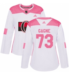 Women's Adidas Ottawa Senators #73 Gabriel Gagne Authentic White Pink Fashion NHL Jersey