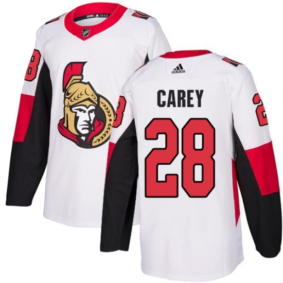 Men's Adidas Ottawa Senators #28 Paul Carey Authentic White Away NHL Jersey Men's Adidas Ottawa Senators #28 Paul Carey Authentic White Away NHL Jersey