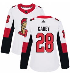 Women's Adidas Ottawa Senators #28 Paul Carey Authentic White Away NHL Jersey Women's Adidas Ottawa Senators #28 Paul Carey Authentic White Away NHL Jersey