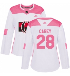 Women's Adidas Ottawa Senators #28 Paul Carey Authentic White Pink Fashion NHL Jersey Women's Adidas Ottawa Senators #28 Paul Carey Authentic White Pink Fashion NHL Jersey