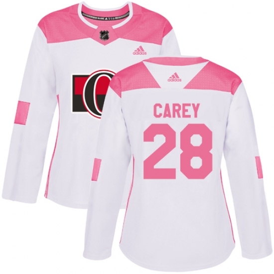 Women's Adidas Ottawa Senators #28 Paul Carey Authentic White Pink Fashion NHL Jersey Women's Adidas Ottawa Senators #28 Paul Carey Authentic White Pink Fashion NHL Jersey