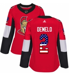 Women's Adidas Ottawa Senators #2 Dylan DeMelo Authentic Red USA Flag Fashion NHL Jersey