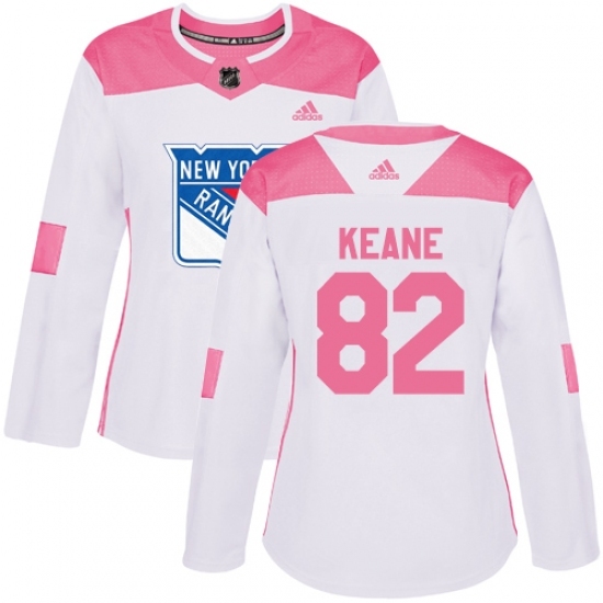 Women's Adidas New York Rangers #82 Joey Keane Authentic White Pink Fashion NHL Jersey Women's Adidas New York Rangers #82 Joey Keane Authentic White Pink Fashion NHL Jersey