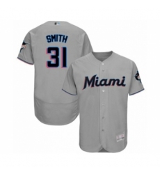 Men's Miami Marlins #31 Caleb Smith Grey Road Flex Base Authentic Collection Baseball Player Jersey