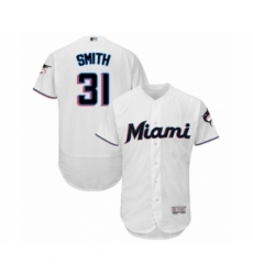 Men's Miami Marlins #31 Caleb Smith White Home Flex Base Authentic Collection Baseball Player Jersey