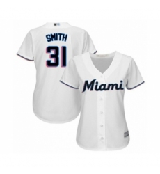 Women's Miami Marlins #31 Caleb Smith Authentic White Home Cool Base Baseball Player Jersey