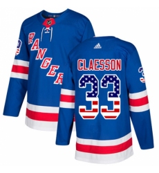 Men's Adidas New York Rangers #33 Fredrik Claesson Authentic Royal Blue USA Flag Fashion NHL Jersey