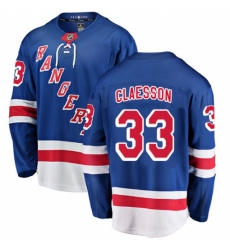 Men's New York Rangers #33 Fredrik Claesson Fanatics Branded Royal Blue Home Breakaway NHL Jersey