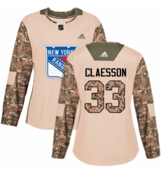 Women's Adidas New York Rangers #33 Fredrik Claesson Authentic Camo Veterans Day Practice NHL Jersey