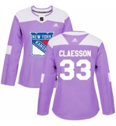 Women's Adidas New York Rangers #33 Fredrik Claesson Authentic Purple Fights Cancer Practice NHL Jersey