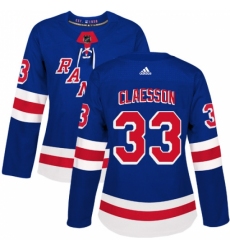 Women's Adidas New York Rangers #33 Fredrik Claesson Premier Royal Blue Home NHL Jersey