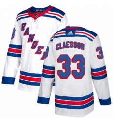 Youth Adidas New York Rangers #33 Fredrik Claesson Authentic White Away NHL Jersey