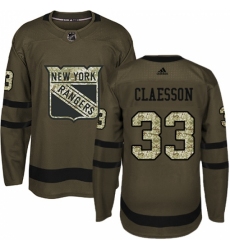 Youth Adidas New York Rangers #33 Fredrik Claesson Premier Green Salute to Service NHL Jersey