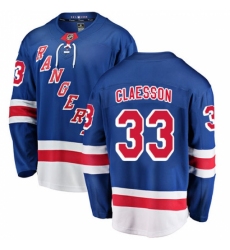 Youth New York Rangers #33 Fredrik Claesson Fanatics Branded Royal Blue Home Breakaway NHL Jersey