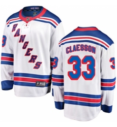 Youth New York Rangers #33 Fredrik Claesson Fanatics Branded White Away Breakaway NHL Jersey