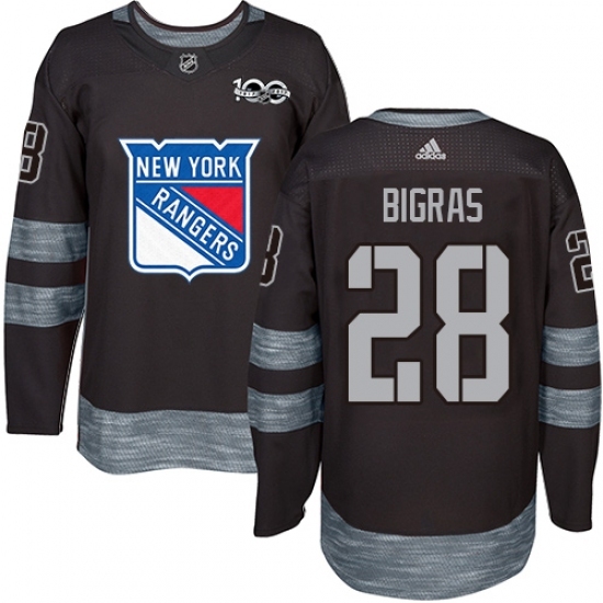 Men's Adidas New York Rangers #28 Chris Bigras Authentic Black 1917-2017 100th Anniversary NHL Jersey Men's Adidas New York Rangers #28 Chris Bigras Authentic Black 1917-2017 100th Anniversary NHL Jersey