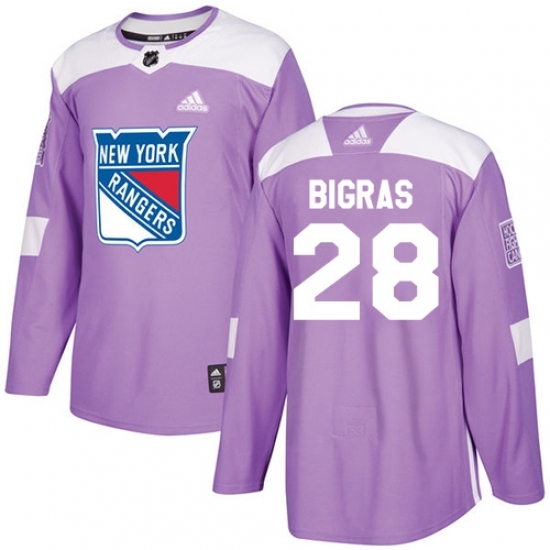 Men's Adidas New York Rangers #28 Chris Bigras Authentic Purple Fights Cancer Practice NHL Jersey Men's Adidas New York Rangers #28 Chris Bigras Authentic Purple Fights Cancer Practice NHL Jersey