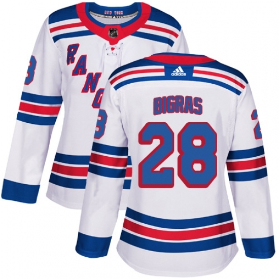 Women's Adidas New York Rangers #28 Chris Bigras Authentic White Away NHL Jersey Women's Adidas New York Rangers #28 Chris Bigras Authentic White Away NHL Jersey