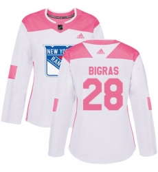Women's Adidas New York Rangers #28 Chris Bigras Authentic White Pink Fashion NHL Jersey Women's Adidas New York Rangers #28 Chris Bigras Authentic White Pink Fashion NHL Jersey