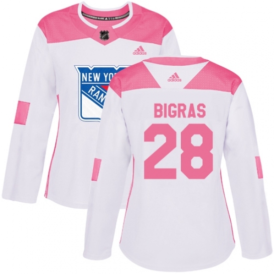Women's Adidas New York Rangers #28 Chris Bigras Authentic White Pink Fashion NHL Jersey Women's Adidas New York Rangers #28 Chris Bigras Authentic White Pink Fashion NHL Jersey