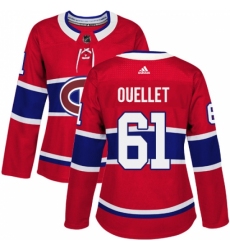 Women's Adidas Montreal Canadiens #61 Xavier Ouellet Premier Red Home NHL Jersey