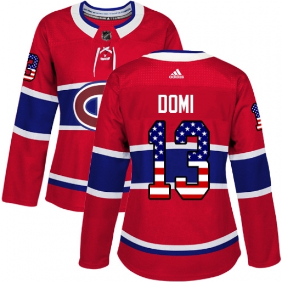 Women's Adidas Montreal Canadiens #13 Max Domi Authentic Red USA Flag Fashion NHL Jersey Women's Adidas Montreal Canadiens #13 Max Domi Authentic Red USA Flag Fashion NHL Jersey