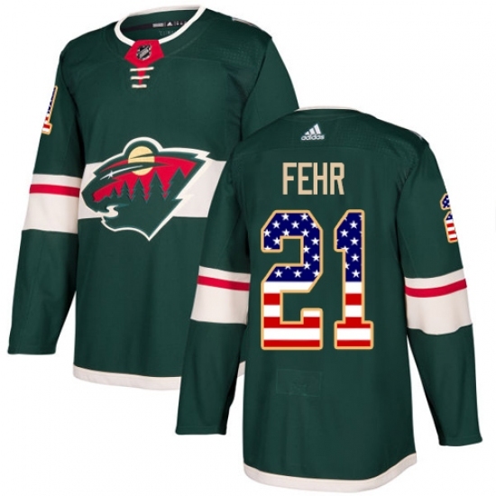 Men's Adidas Minnesota Wild #21 Eric Fehr Authentic Green USA Flag Fashion NHL Jersey Men's Adidas Minnesota Wild #21 Eric Fehr Authentic Green USA Flag Fashion NHL Jersey