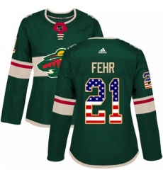 Women's Adidas Minnesota Wild #21 Eric Fehr Authentic Green USA Flag Fashion NHL Jersey Women's Adidas Minnesota Wild #21 Eric Fehr Authentic Green USA Flag Fashion NHL Jersey