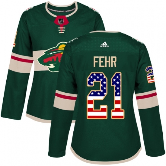 Women's Adidas Minnesota Wild #21 Eric Fehr Authentic Green USA Flag Fashion NHL Jersey Women's Adidas Minnesota Wild #21 Eric Fehr Authentic Green USA Flag Fashion NHL Jersey