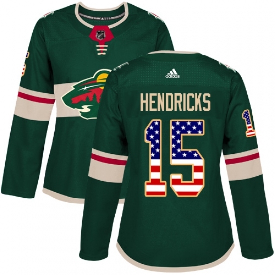 Women's Adidas Minnesota Wild #15 Matt Hendricks Authentic Green USA Flag Fashion NHL Jersey Women's Adidas Minnesota Wild #15 Matt Hendricks Authentic Green USA Flag Fashion NHL Jersey
