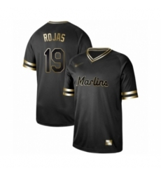 Men's Miami Marlins #19 Miguel Rojas Authentic Black Gold Fashion Baseball Jersey