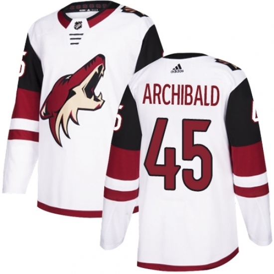 Men's Adidas Arizona Coyotes #45 Josh Archibald Authentic White Away NHL Jersey Men's Adidas Arizona Coyotes #45 Josh Archibald Authentic White Away NHL Jersey