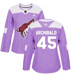Women's Adidas Arizona Coyotes #45 Josh Archibald Authentic Purple Fights Cancer Practice NHL Jersey Women's Adidas Arizona Coyotes #45 Josh Archibald Authentic Purple Fights Cancer Practice NHL Jersey