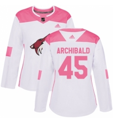 Women's Adidas Arizona Coyotes #45 Josh Archibald Authentic White Pink Fashion NHL Jersey Women's Adidas Arizona Coyotes #45 Josh Archibald Authentic White Pink Fashion NHL Jersey