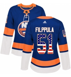 Women's Adidas New York Islanders #51 Valtteri Filppula Authentic Royal Blue USA Flag Fashion NHL Jersey