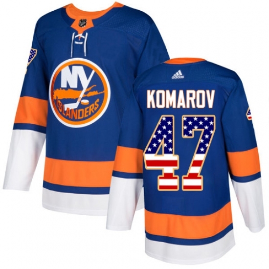 Men's Adidas New York Islanders #47 Leo Komarov Authentic Royal Blue USA Flag Fashion NHL Jersey Men's Adidas New York Islanders #47 Leo Komarov Authentic Royal Blue USA Flag Fashion NHL Jersey